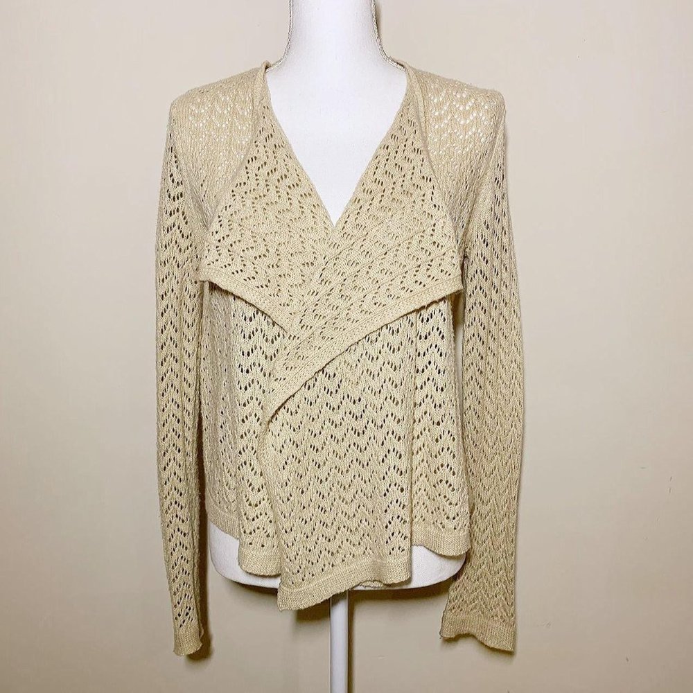 Gold Sparkle Pointelle Wrap Cardigan Sweater